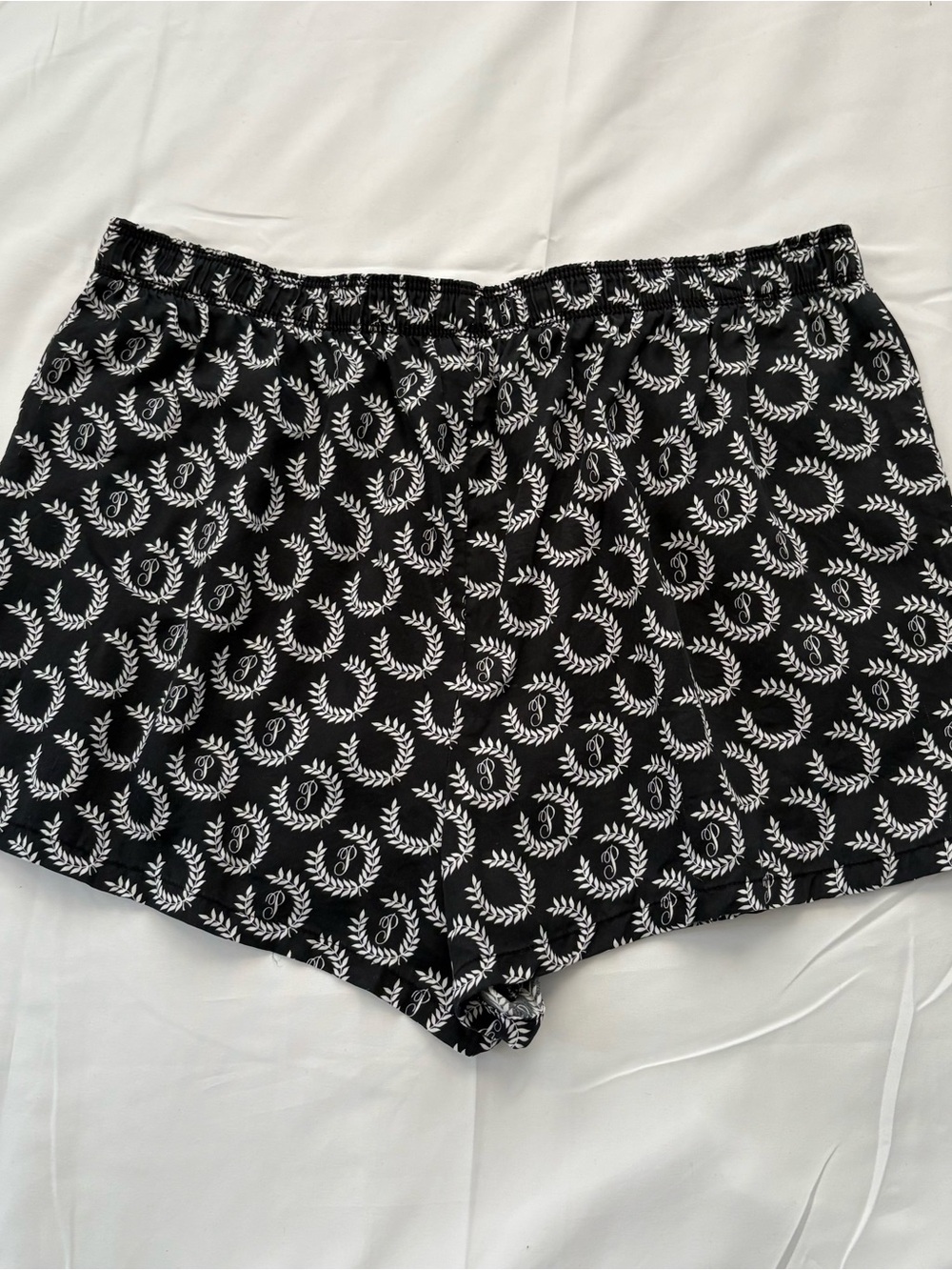 PINK Victoria's Secret Black Shorts with White Laurel Print